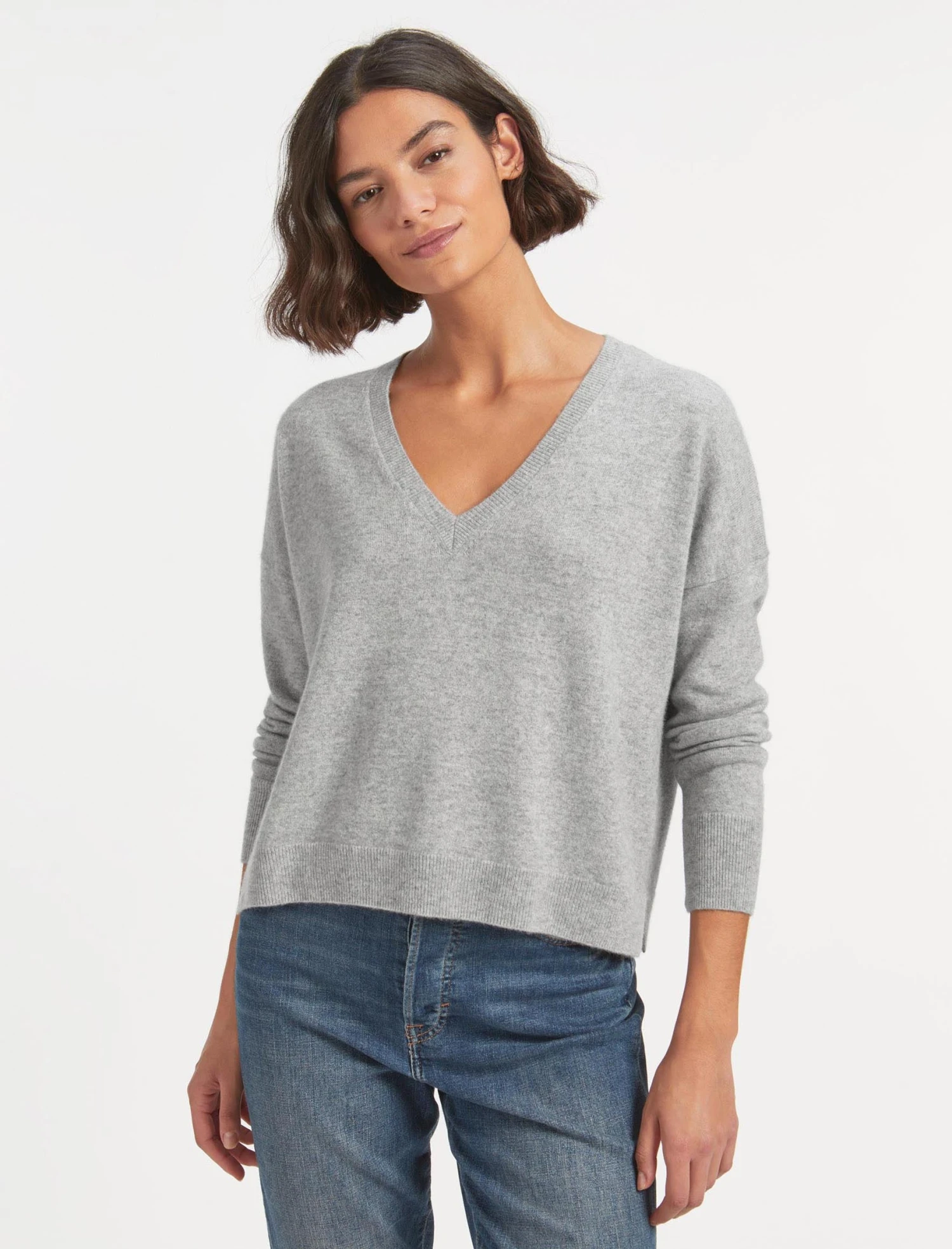 Joely Cashmere Curved Hem Boxy Jumper - Light Grey 7 Joely Cashmere Curved Hem Boxy Jumper - Light Grey - Image 5
