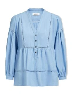 Callie Linen Blend Shirt - Blue -Cheap Closet Curation Store SU23 S69 CALLIE BLUEBLUE CO