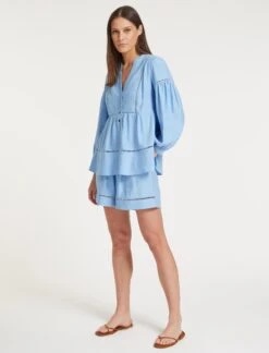 Callie Linen Blend Shirt - Blue -Cheap Closet Curation Store SU23 S69 CALLIE BLUEBLUE LS 58940