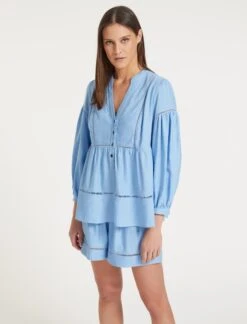 Callie Linen Blend Shirt - Blue -Cheap Closet Curation Store SU23 S69 CALLIE BLUEBLUE LS 58956