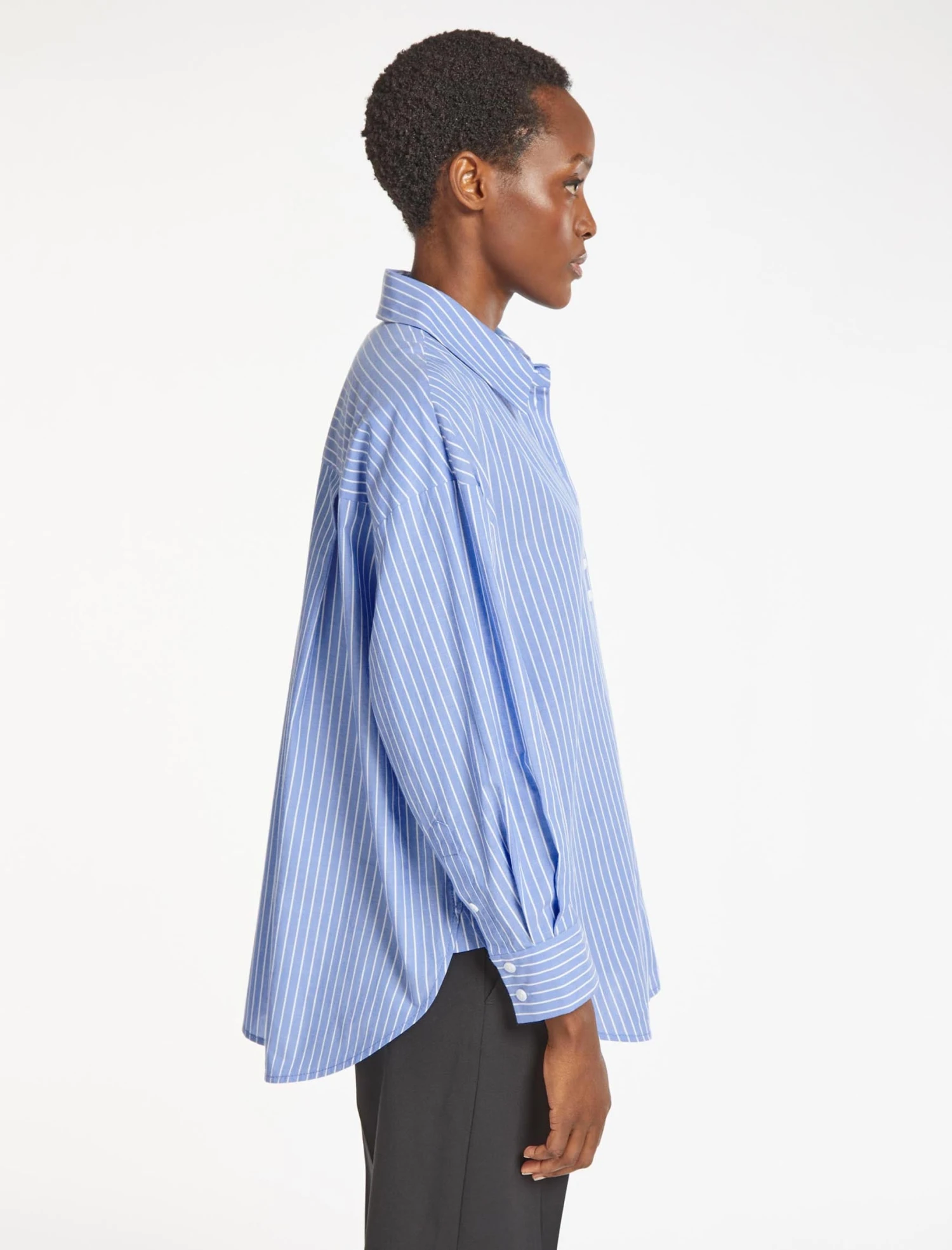 Sammy Organic Cotton Oversized Shirt - Wide Blue White Stripe 4 Sammy Organic Cotton Oversized Shirt - Wide Blue White Stripe - Image 2