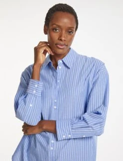 Sammy Organic Cotton Oversized Shirt - Wide Blue White Stripe 12 Sammy Organic Cotton Oversized Shirt - Wide Blue White Stripe -Cheap Closet Curation Store SU23 S70 SAMMY WIDEBLUEWHITESTRIPE LS 170