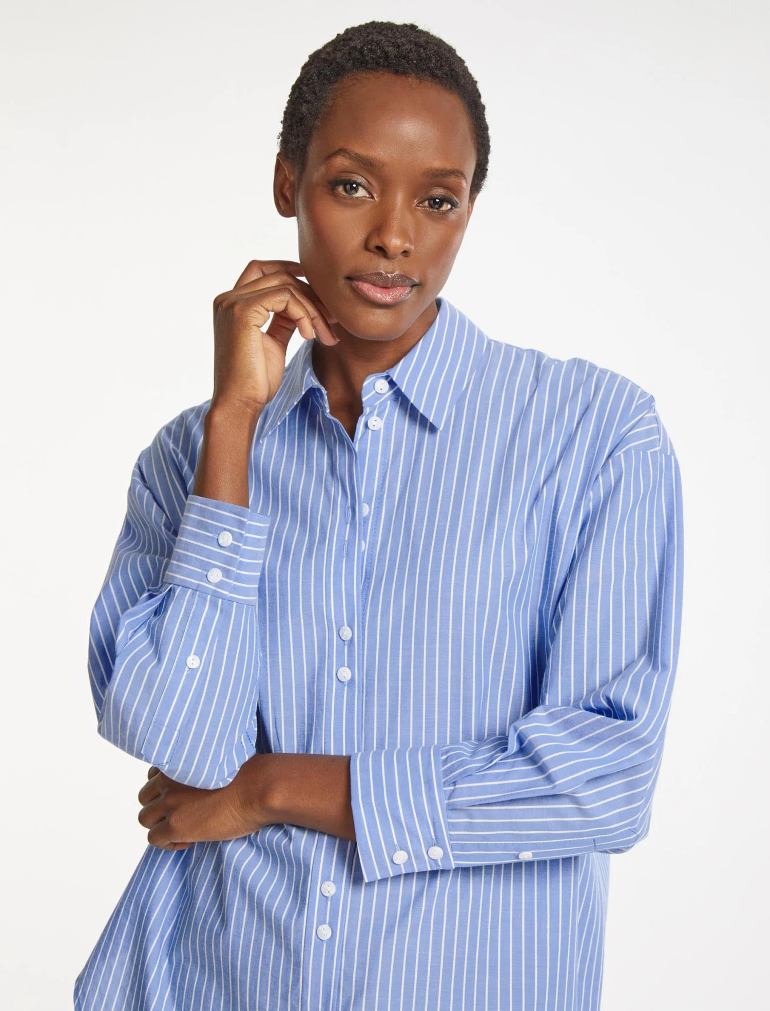 Sammy Organic Cotton Oversized Shirt - Wide Blue White Stripe 6 Sammy Organic Cotton Oversized Shirt - Wide Blue White Stripe - Image 4