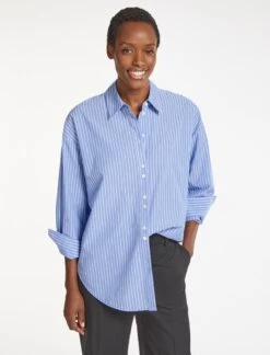 Sammy Organic Cotton Oversized Shirt - Wide Blue White Stripe