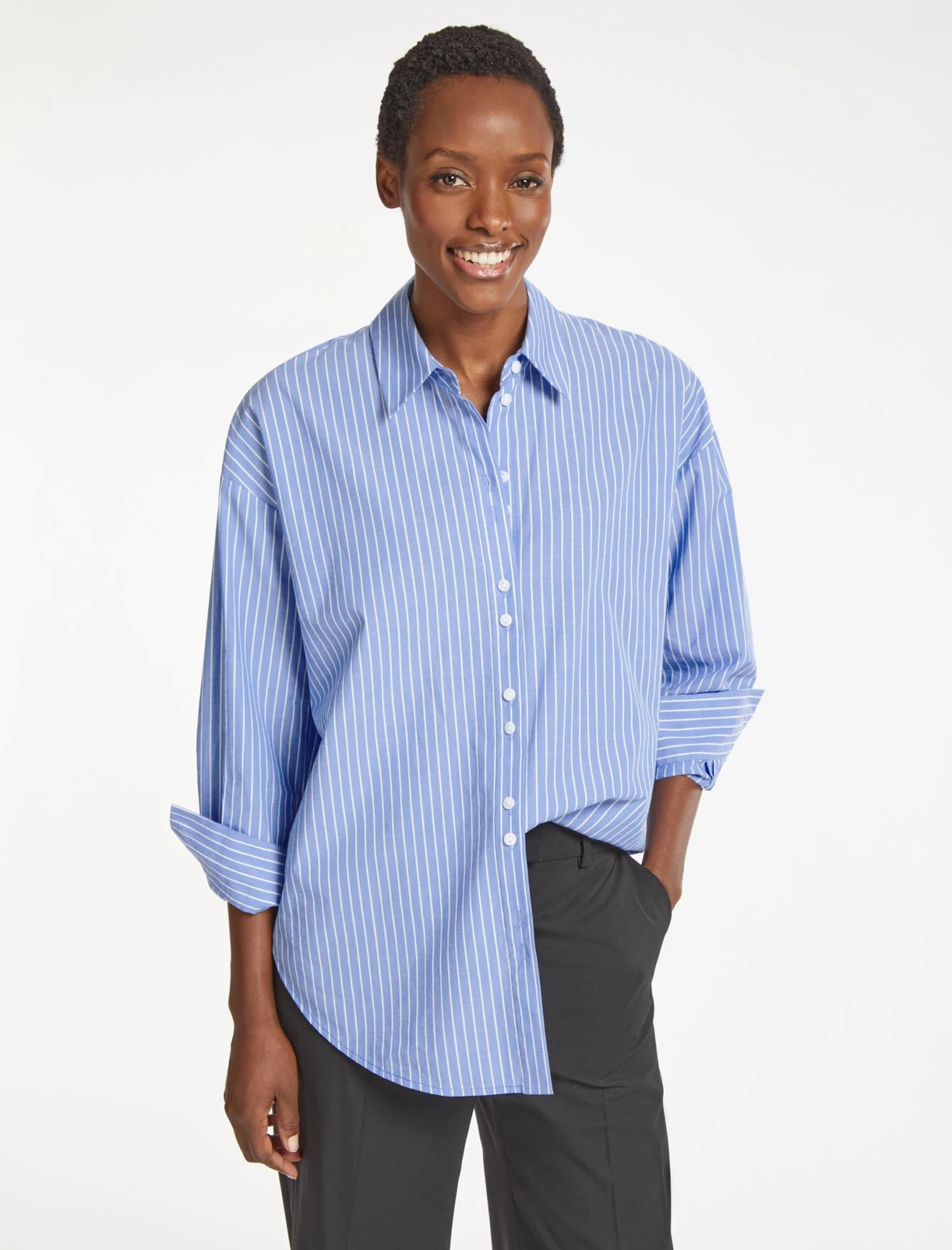 Sammy Organic Cotton Oversized Shirt - Wide Blue White Stripe 3 Sammy Organic Cotton Oversized Shirt - Wide Blue White Stripe