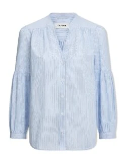 Ella Organic Cotton Shirt - Mid Blue White Stripe -Cheap Closet Curation Store SU23 S72 ELLA MIDBLUEWHITESTRIPE CO