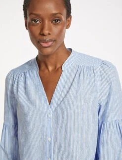 Ella Organic Cotton Shirt - Mid Blue White Stripe -Cheap Closet Curation Store SU23 S72 ELLA MIDBLUEWHITESTRIPE LS3