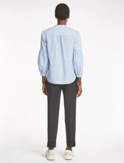 Ella Organic Cotton Shirt - Mid Blue White Stripe -Cheap Closet Curation Store SU23 S72 ELLA MIDBLUEWHITESTRIPE LS4