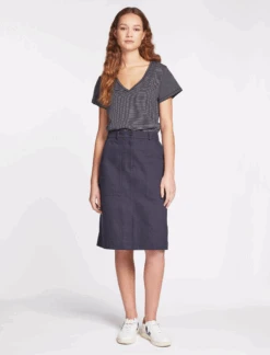 Sidney Cotton Twill Pencil Skirt - Navy