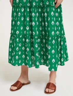 Kira Cotton Maxi Skirt - Green Ikat Print -Cheap Closet Curation Store SU23 SK169 KIRA GREENIKATPRINT LS 59180
