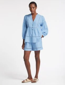 Callie Linen Blend Shorts - Blue -Cheap Closet Curation Store SU23 TR80 CALLIE BLUEBLUE LS 2529