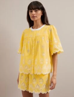 Bonnie Organic Cotton Blouse - Yellow White -Cheap Closet Curation Store SU24 B157 Alana YELLOWWHITE LS 779