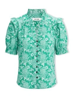 Stella Silk Blouse - Green Damask Print -Cheap Closet Curation Store SU24 B158 STELLA GREENDAMASKPRINT LS