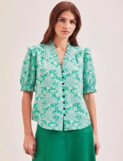 Stella Silk Blouse - Green Damask Print -Cheap Closet Curation Store SU24 B158 STELLA GREENDAMASKPRINT LS 056
