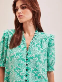 Stella Silk Blouse - Green Damask Print -Cheap Closet Curation Store SU24 B158 STELLA GREENDAMASKPRINT LS 084