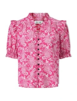 Stella Silk Blouse - Hot Pink Damask Print -Cheap Closet Curation Store SU24 B158 STELLA HOTPINKDAMASKPRINT CO