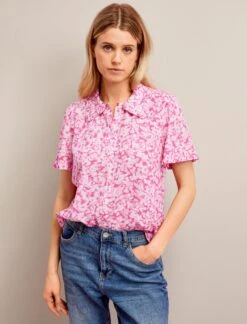 Pippi Cotton Blend Blouse - Hot Pink Blossom Print -Cheap Closet Curation Store SU24 B159 PIPPI HOTPINKBLOSSOMPRINT LS 27001