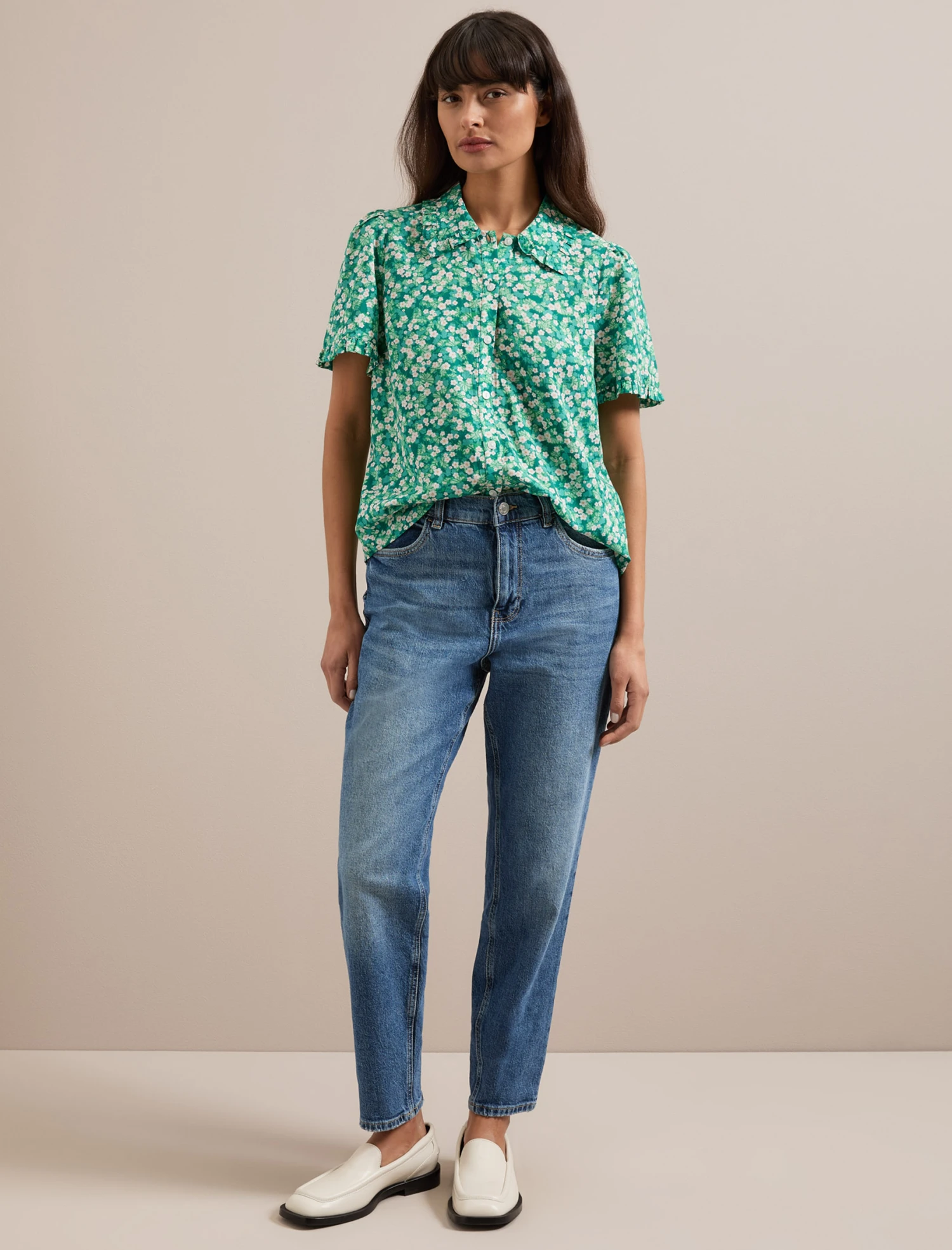 Pippi Cotton Blend Blouse - Mid Green Blossom Print 4 Pippi Cotton Blend Blouse - Mid Green Blossom Print - Image 2