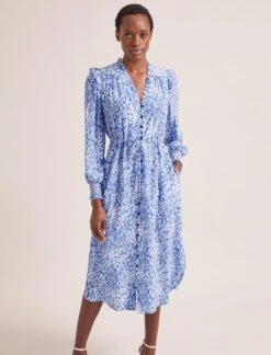 Stella Silk Midi Dress - Blue Leopard Pansy Print -Cheap Closet Curation Store SU24 D368 STELLA BLUELEOPARDPANSYPRINT LS 1847copy
