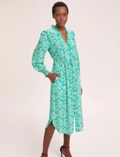 Stella Silk Midi Dress - Green Damask Print -Cheap Closet Curation Store SU24 D368 STELLA GREENDAMASKPRINTS LS 39153