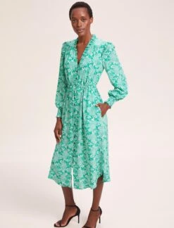 Stella Silk Midi Dress - Green Damask Print -Cheap Closet Curation Store SU24 D368 STELLA GREENDAMASKPRINTS LS 39157