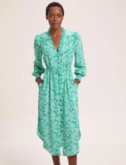 Stella Silk Midi Dress - Green Damask Print -Cheap Closet Curation Store SU24 D368 STELLA GREENDAMASKPRINTS LS 39160