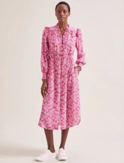 Stella Silk Midi Dress - Hot Pink Damask Print -Cheap Closet Curation Store SU24 D368 STELLA HOT PINK DAMASK PRINT LS 0344