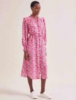 Stella Silk Midi Dress - Hot Pink Damask Print -Cheap Closet Curation Store SU24 D368 STELLA HOT PINK DAMASK PRINT LS 0348