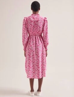 Stella Silk Midi Dress - Hot Pink Damask Print -Cheap Closet Curation Store SU24 D368 STELLA HOT PINK DAMASK PRINT LS 0408