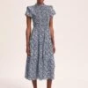 Sabrina Cotton Blend Maxi Dress - Blue Ditsy Carnation Print