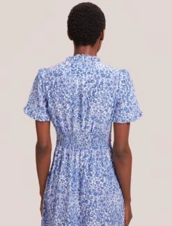 Tabby Silk Tea Dress - Blue Leopard Pansy Print -Cheap Closet Curation Store SU24 D519 TABBY BLUELEOPARDPANSYPRINT LS 39799