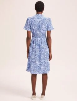 Tabby Silk Tea Dress - Blue Leopard Pansy Print -Cheap Closet Curation Store SU24 D519 TABBY BLUELEOPARDPANSYPRINT LS 39802