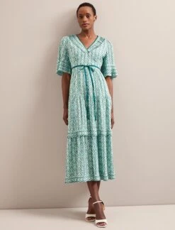 Cordelia Cotton Blend Maxi Dress - White Green Tudor Rose Print -Cheap Closet Curation Store SU24 D543 CORDELIA WHITEGREENTUDORPRINT LS 5918