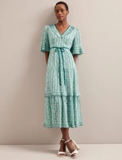 Cordelia Cotton Blend Maxi Dress - White Green Tudor Rose Print -Cheap Closet Curation Store SU24 D543 CORDELIA WHITEGREENTUDORPRINT LS 5926