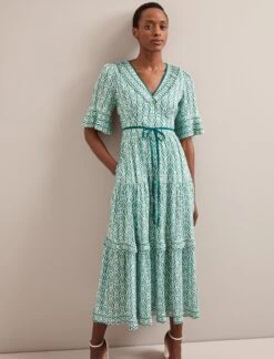 Cordelia Cotton Blend Maxi Dress - White Green Tudor Rose Print -Cheap Closet Curation Store SU24 D543 CORDELIA WHITEGREENTUDORPRINT LS 5951