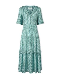 Cordelia Cotton Blend Maxi Dress - White Green Tudor Rose Print -Cheap Closet Curation Store SU24 D543 CORDELIA WHITEGREENTUDORROSEPRINT CO