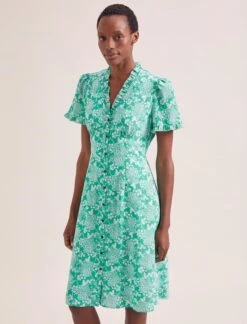 Tabby Silk Tea Dress - Green Damask Print 10 Tabby Silk Tea Dress - Green Damask Print -Cheap Closet Curation Store SU24 D579 TABBY GREEN DAMASK PRINT LS 0318