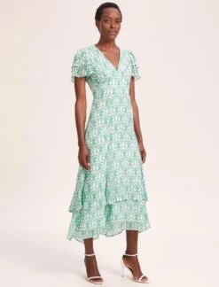 Lotta Gold Metallic Fil Coupé Maxi Dress - Pale Green Carnation Print -Cheap Closet Curation Store SU24 D618 LOTTA GREENCARNATION LS 40927