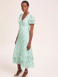 Lotta Gold Metallic Fil Coupé Maxi Dress - Pale Green Carnation Print -Cheap Closet Curation Store SU24 D618 LOTTA GREENCARNATION LS 40960