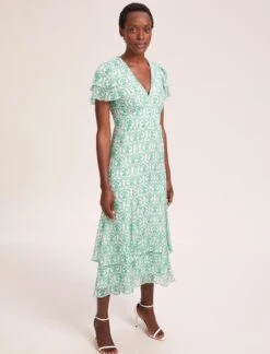 Lotta Gold Metallic Fil Coupé Maxi Dress - Pale Green Carnation Print -Cheap Closet Curation Store SU24 D618 LOTTA GREENCARNATION LS 40977