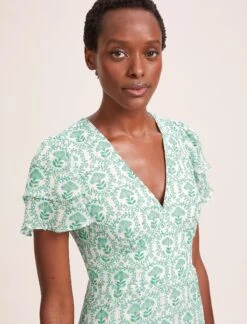 Lotta Gold Metallic Fil Coupé Maxi Dress - Pale Green Carnation Print -Cheap Closet Curation Store SU24 D618 LOTTA GREENCARNATION LS 40979