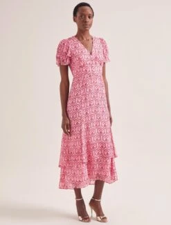 Lotta Gold Metallic Fil Coupé Maxi Dress - Pink Carnation Print -Cheap Closet Curation Store SU24 D618 LOTTA PINK CARNATION LS 0231