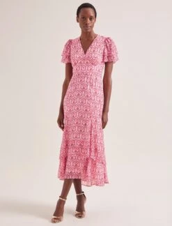 Lotta Gold Metallic Fil Coupé Maxi Dress - Pink Carnation Print -Cheap Closet Curation Store SU24 D618 LOTTA PINK CARNATION LS 0252