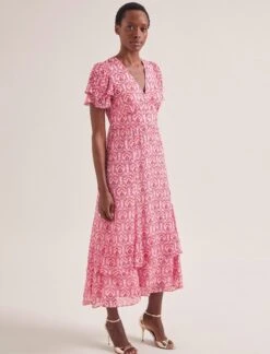 Lotta Gold Metallic Fil Coupé Maxi Dress - Pink Carnation Print -Cheap Closet Curation Store SU24 D618 LOTTA PINK CARNATION LS 0272