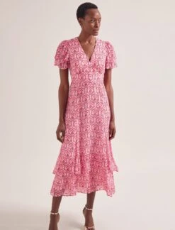 Lotta Gold Metallic Fil Coupé Maxi Dress - Pink Carnation Print -Cheap Closet Curation Store SU24 D618 LOTTA PINK CARNATION LS 0274