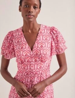 Lotta Gold Metallic Fil Coupé Maxi Dress - Pink Carnation Print -Cheap Closet Curation Store SU24 D618 LOTTA PINK CARNATION LS 0278