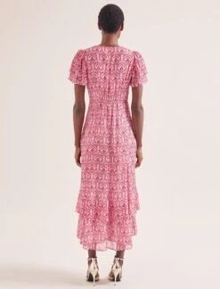 Lotta Gold Metallic Fil Coupé Maxi Dress - Pink Carnation Print -Cheap Closet Curation Store SU24 D618 LOTTA PINK CARNATION LS 0295