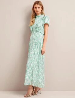 Mirabel Gold Metallic Fil Coupé Maxi Dress - Pale Green Carnation Print -Cheap Closet Curation Store SU24 D619 MIRABEL PALEGREENCARNATIONPRINT LS 13786