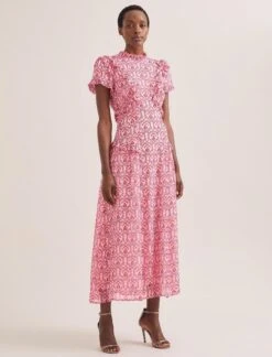 Mirabel Gold Metallic Fil Coupé Maxi Dress - Pink Carnation Print -Cheap Closet Curation Store SU24 D619 MIRABEL PINK CARNATION PRINT 688 850