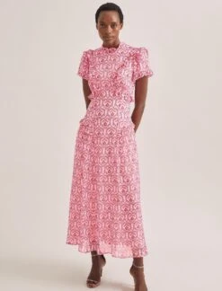 Mirabel Gold Metallic Fil Coupé Maxi Dress - Pink Carnation Print -Cheap Closet Curation Store SU24 D619 MIRABEL PINK CARNATION PRINT 688 870